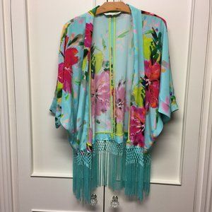 Trina Turk "Onie" Floral Print Silk  Kimono Size S